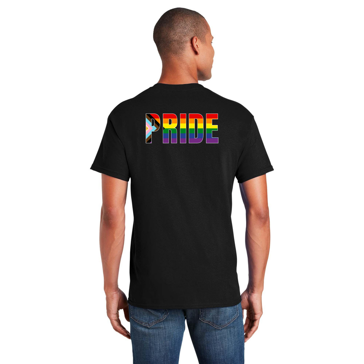 PRIDE flag shirt - Back Design w/Al's logo on front