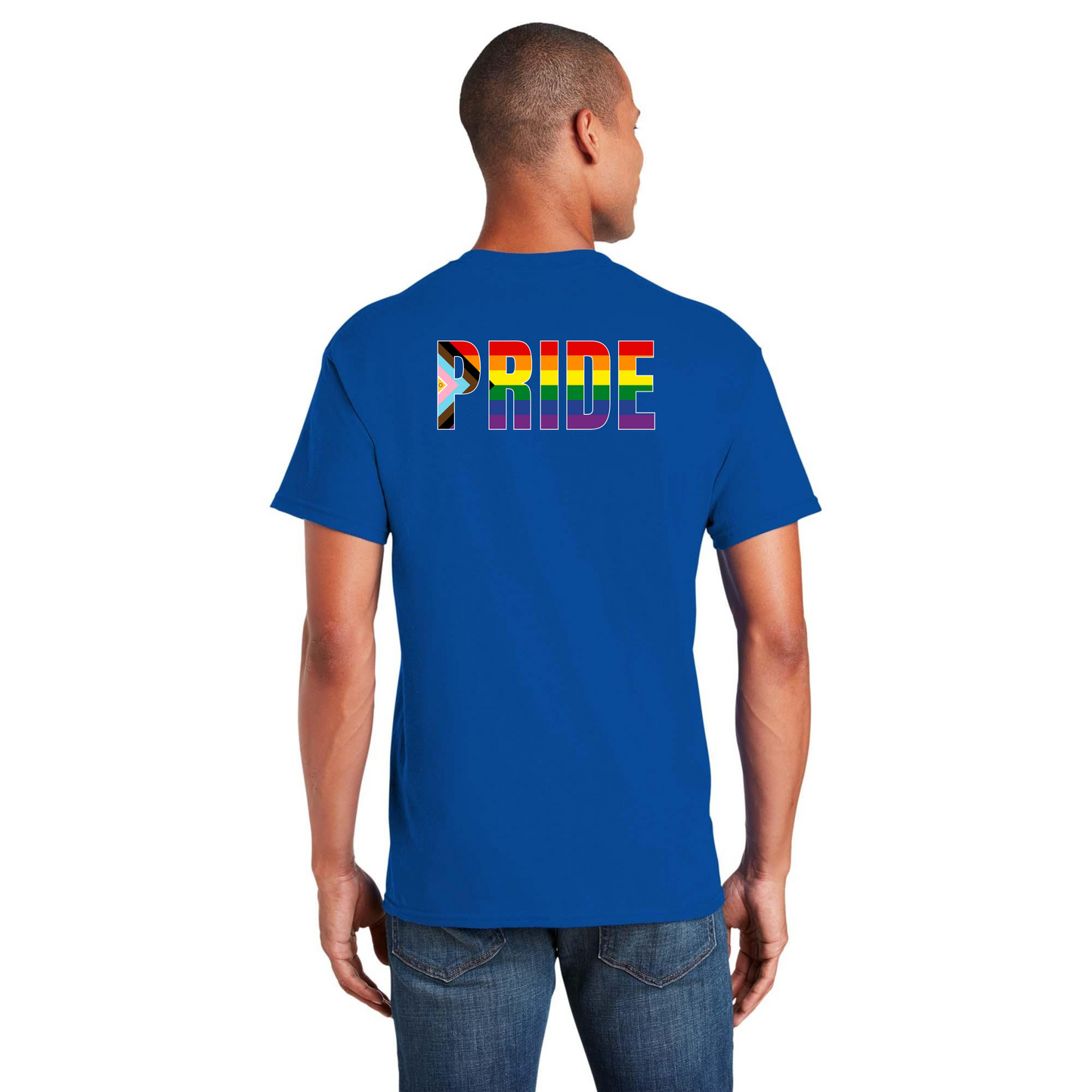 PRIDE flag shirt - Back Design w/Al's logo on front