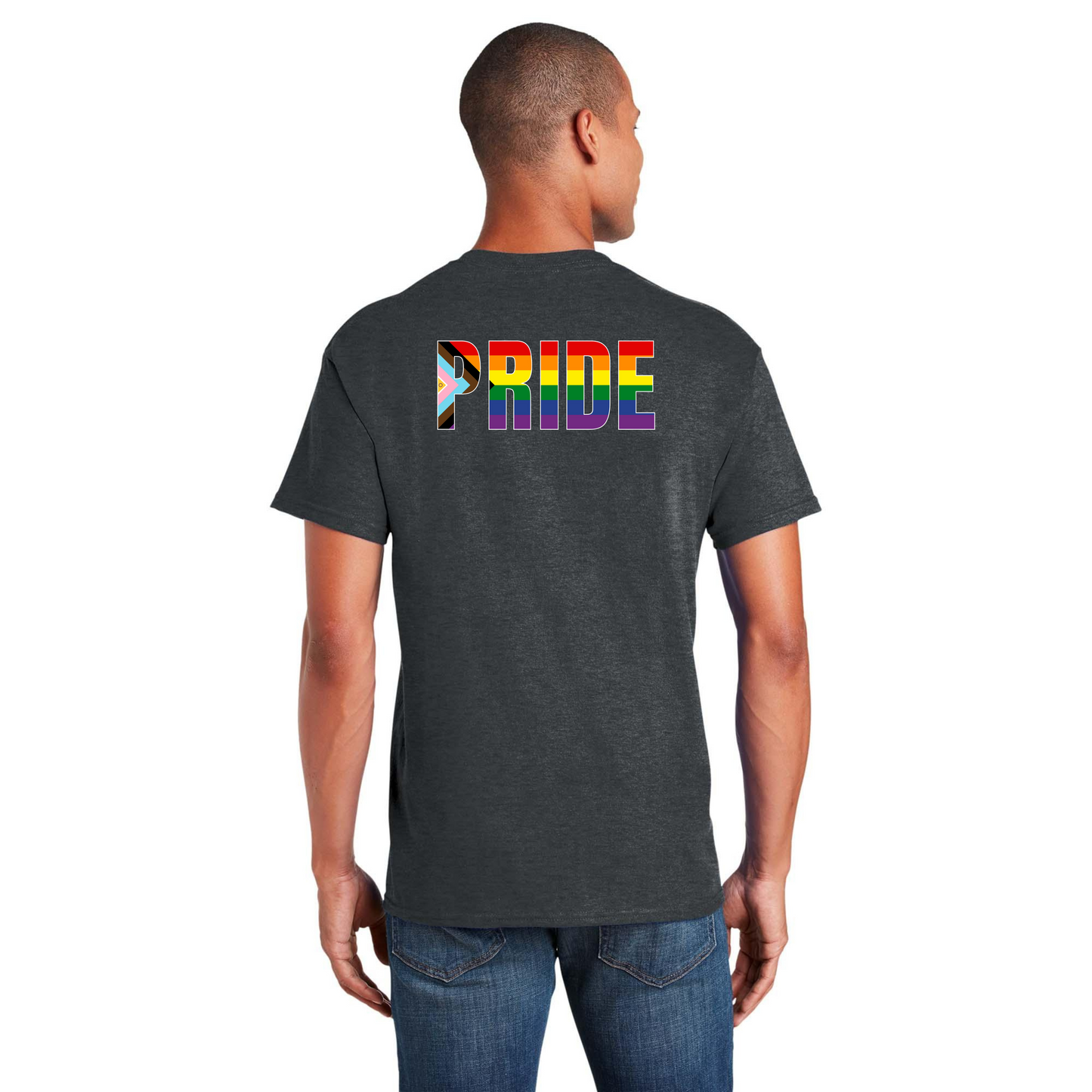 PRIDE flag shirt - Back Design w/Al's logo on front