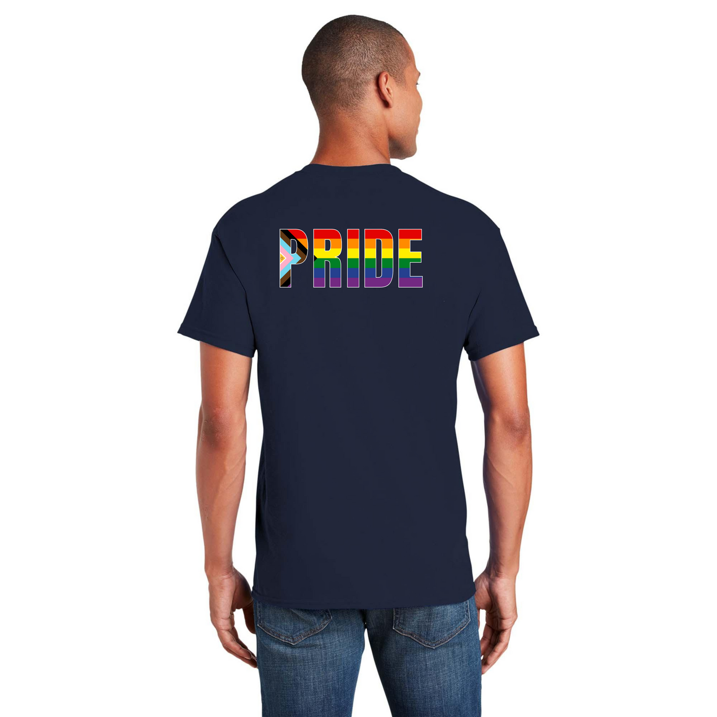 PRIDE flag shirt - Back Design w/Al's logo on front