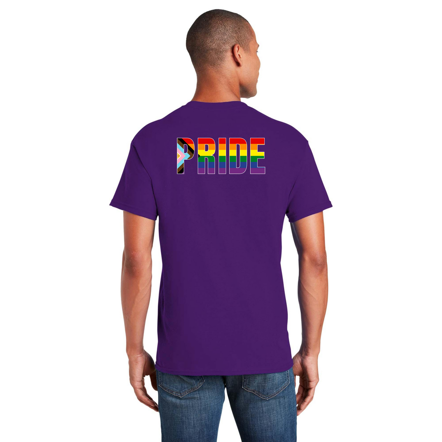 PRIDE flag shirt - Back Design w/Al's logo on front