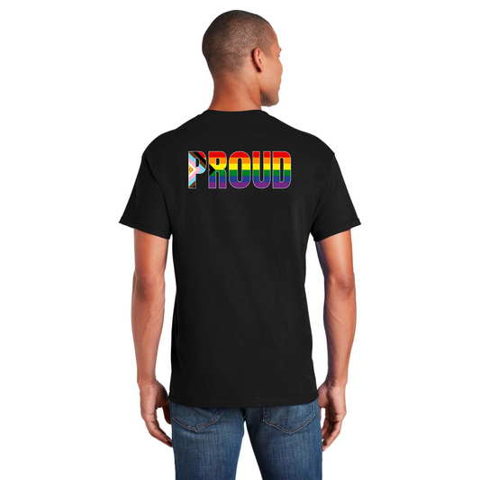 PROUD flag shirt - Back Design w/Al's logo on front